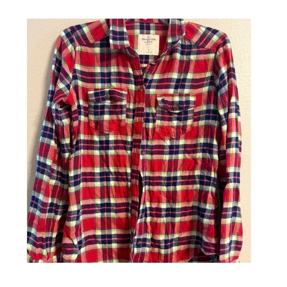 Abercrombie & Fitch Red Green Plaid Flannel Button Down Shirt Womens Small